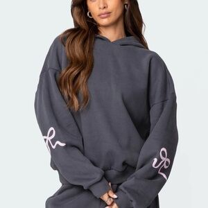 Gray Hoodie Baby Pink Ribbon